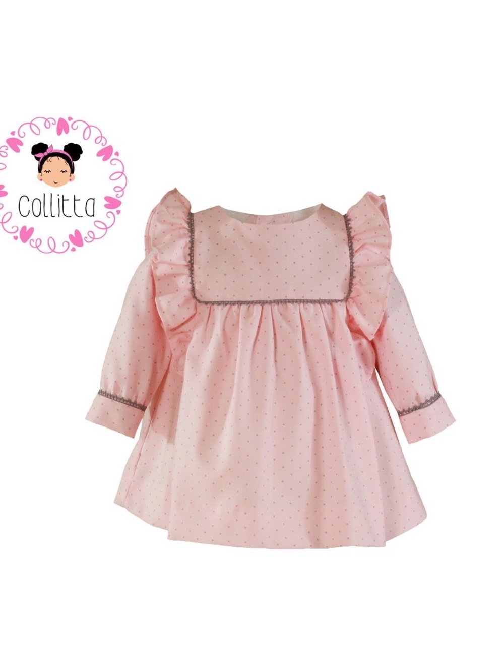 Collitta Pink Ruffle Yoke Long-Sleeve Casual Dress for Kids